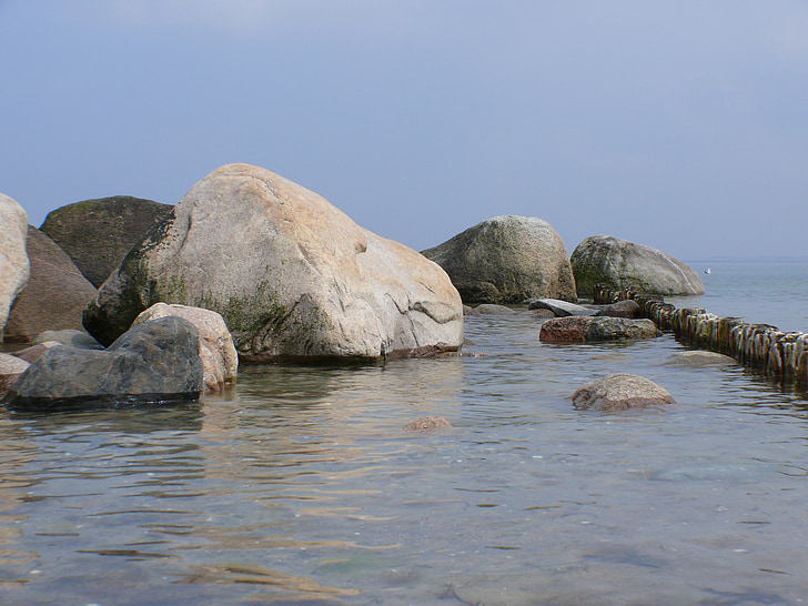 rock, sea, sky, coast, stones, lake, water