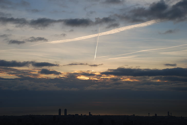 Барселона, Світанок, горизонт, небо, хмари, Захід сонця, Природа