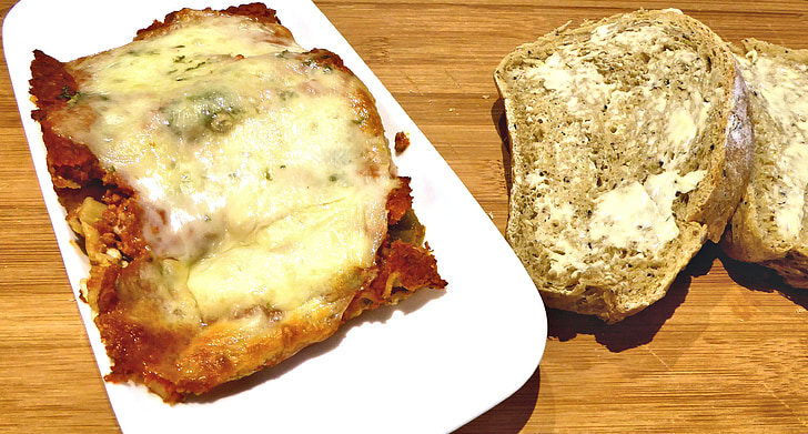 lasagna, pâine de măsline, unt, produse alimentare, la cuptor