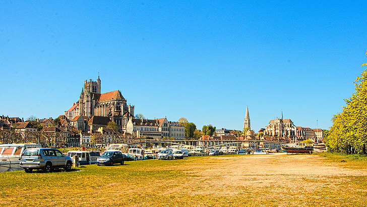 Bourgogne, Auxerre, Panorama, City, port, Yonne, panoramaudsigt