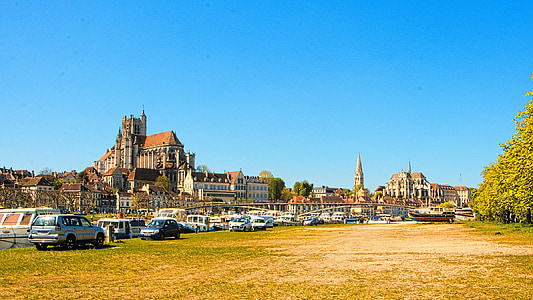 bordó, Auxerre, panoráma, város, Port, Yonne, panorámás kilátással