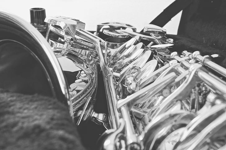 saxofón, Monochromatický, čierna a biela, Hudba, Sax, Jazz, mosadz
