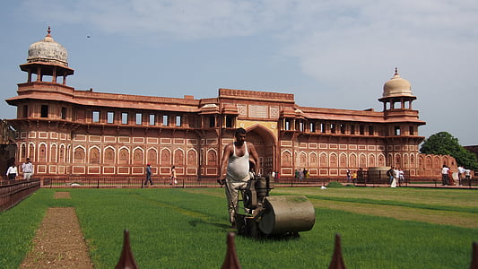 benteng Agra, bangunan merah, arsitektur, Gazon, perawatan, pemotong rumput, mesin pemotong rumput