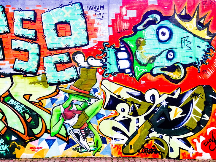 graffiti, decoration, painted, wall, art, red, head