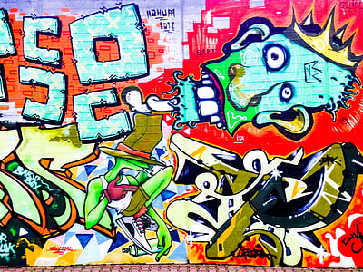graffiti, Dekoracja, malowane, ściana, sztuka, czerwony, Głowica