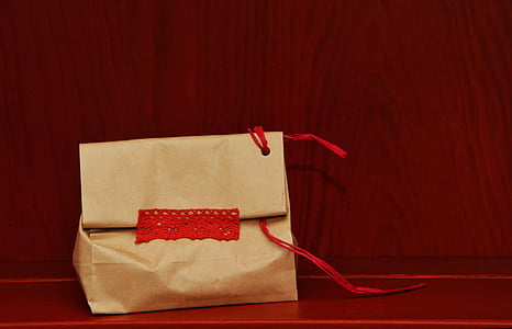 lavet, papir taske, gave, rød, pakket, taske, emballage