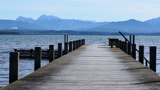 Boardwalk, уеб, води, езеро, Chiemsee, Бавария, пейзаж