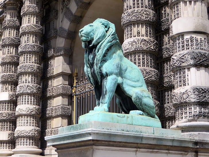 Paris, louvre, Lions gate, løve, bronse, dekorasjon, statuen