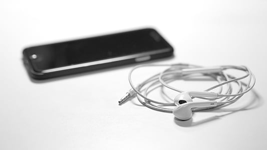Musik anhören, Musik-player, iPhone, Kopfhörer, Handy, Handy, sprechen