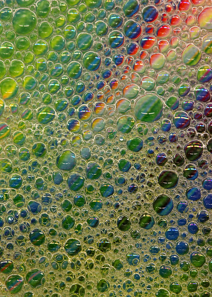 makro, bubblor, tvål, vätska, vatten, reflektioner, mönster