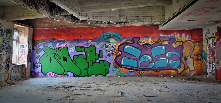 lost places, graffiti, ruin, industrial building, leave, decay, factory building