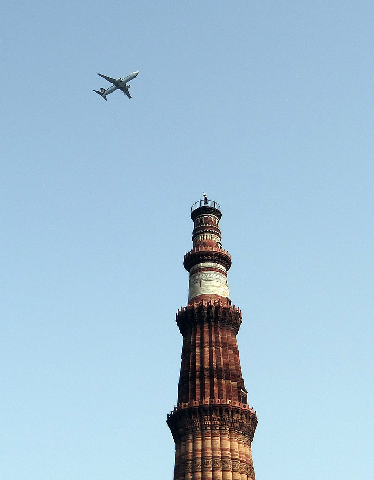 Qutb minar, flygplan, Qutub minar, Qutab, islamiska monument, Unescos världsarvslista, Delhi