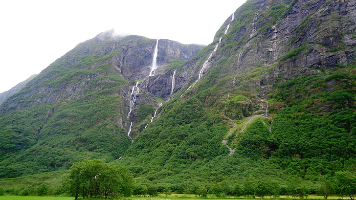 Norvégia, hegyi, vízesések, nyári, túrázás