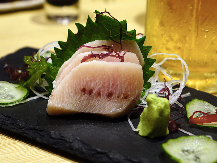 sashimi, mekajiki, kardhal, Wasabi, nyers, friss, japán