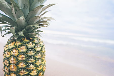 beach, food, fruit, pineapple, sand, sea, seashore
