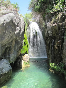 Cachoeira, água, pedras, selvagem, caso, modo de exibição, férias