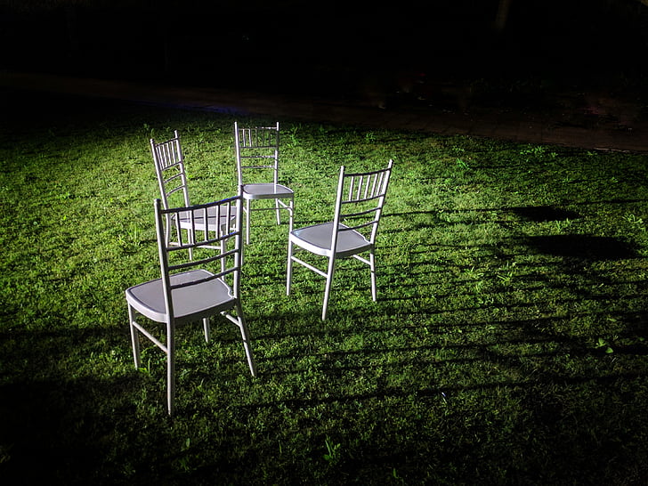 kėdė, šviesos, naktį, dizainas, vejos
