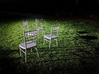 krzesło, światło, noc, konstrukcja, trawnik