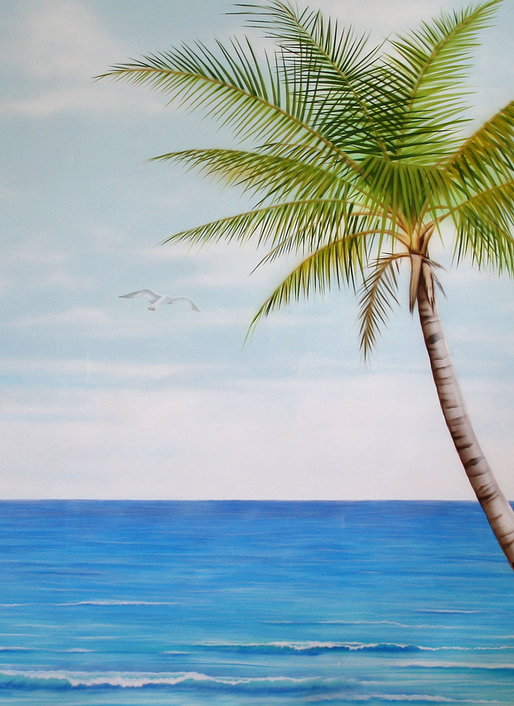 muurschildering, schilderij, Palm, zee