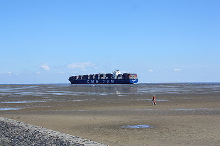brod, kontejner, kontejnerski brod, tereta, industrija, Dostava, Elbe
