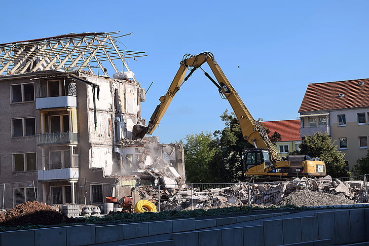 demolition, excavators, building rubble, demolition work