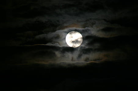 měsíc, noční, obloha, tmavý, černá, měsíční svit, prostor