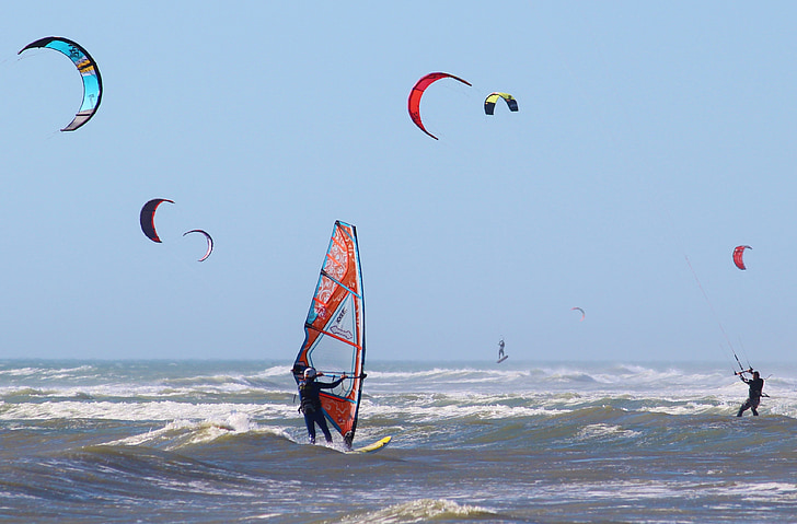 esports aquàtics, kite, windsurf, oceà, Mar, platja, volar