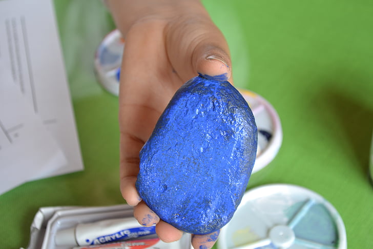 πέτρα, Αγόρι, φύση, χέρι, χρώμα, μπλε, DIY