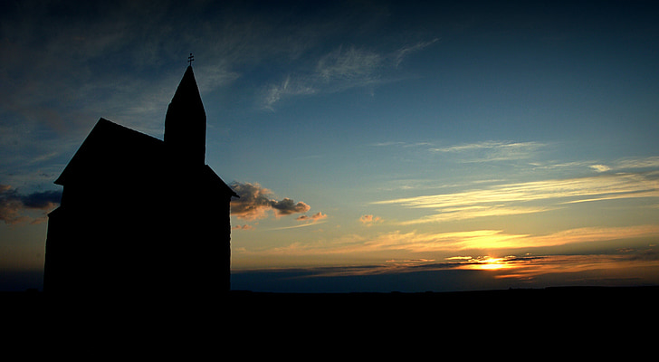 church, silhouette, evening sky, sunset, horizon, sky, sun