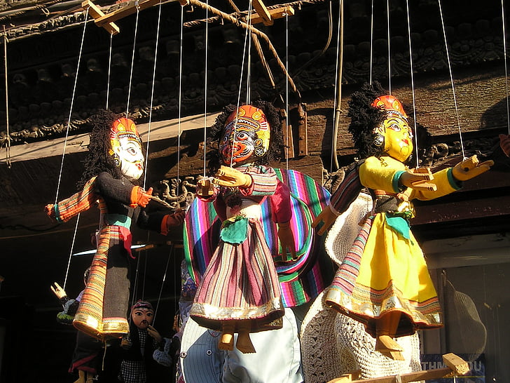 Nepal, dockor, siffror, färgglada, marionett