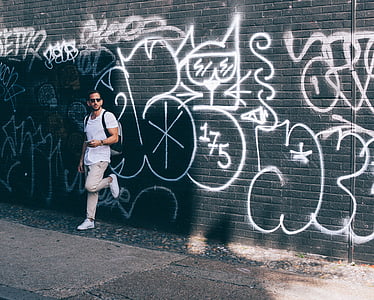 graffiti, wall, art, vandal, man, sunglasses, travel