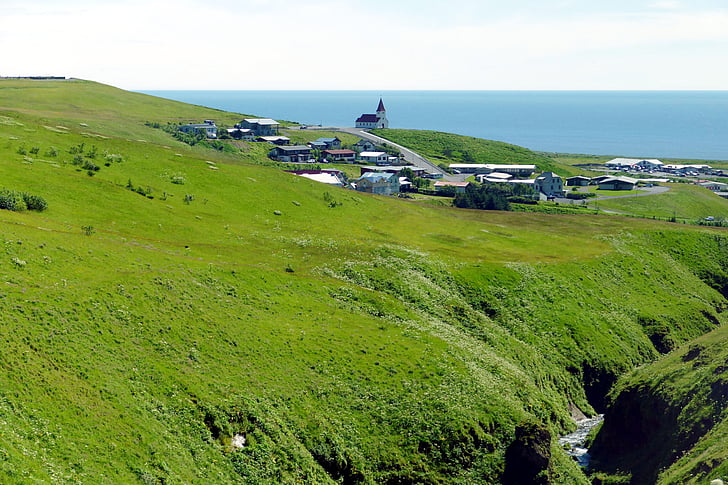 Izland, a VIK, déli partján, táj, természet, falu, Atlanti-óceán