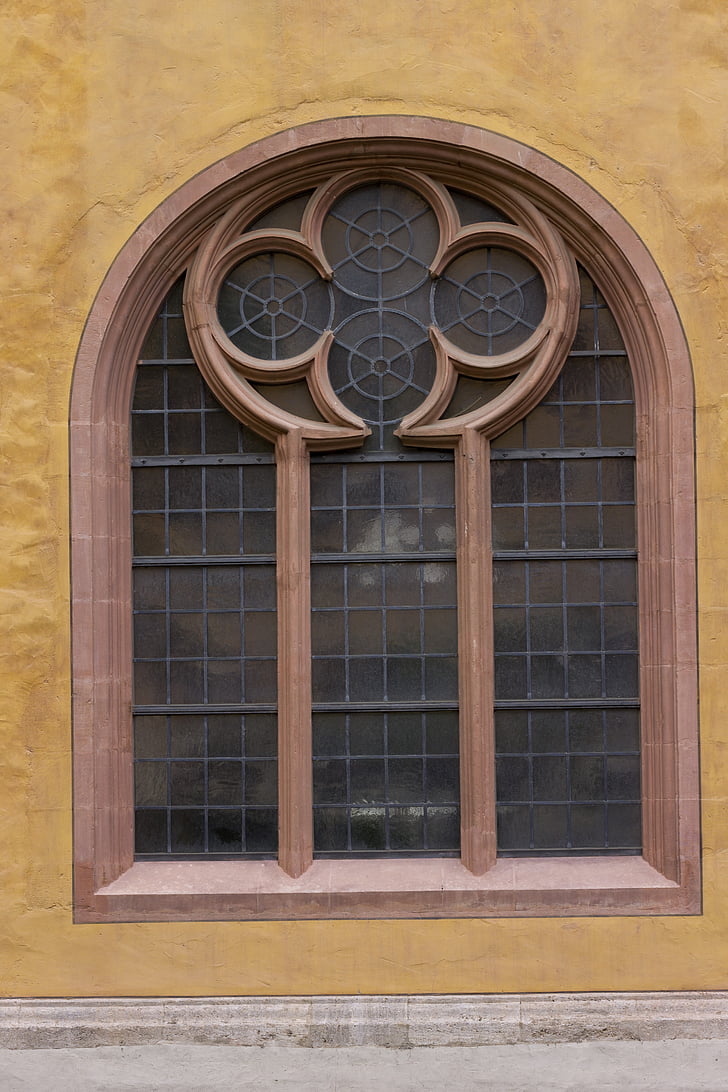 akna, vana aken, keskajal, vana, seina, klaas, arhitektuur