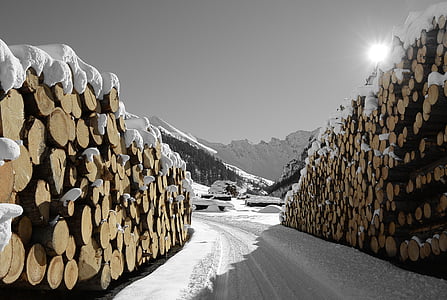 madera, nieve, Samnaun, naturaleza, sol, invierno, invernal