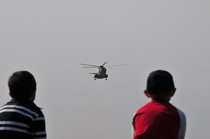 helicopter, kids, sky