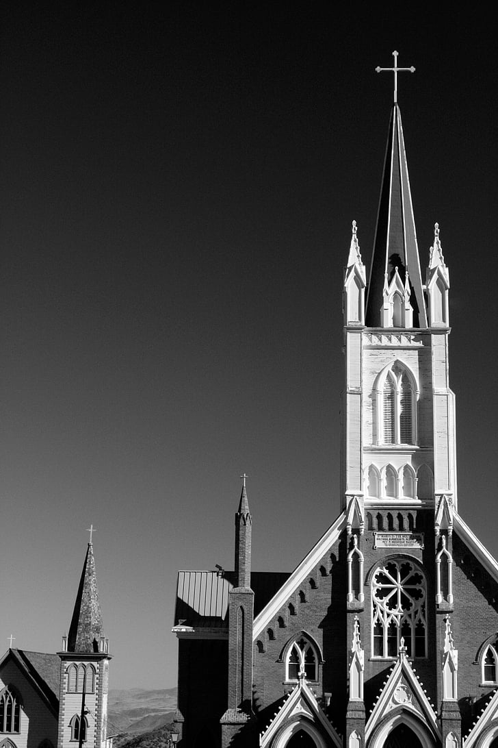 Église, noir et blanc, noir, blanc, architecture, religion, foi