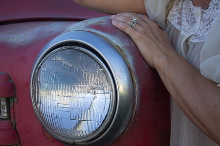 headlight, vintage, red, classic, old, transportation, vehicle