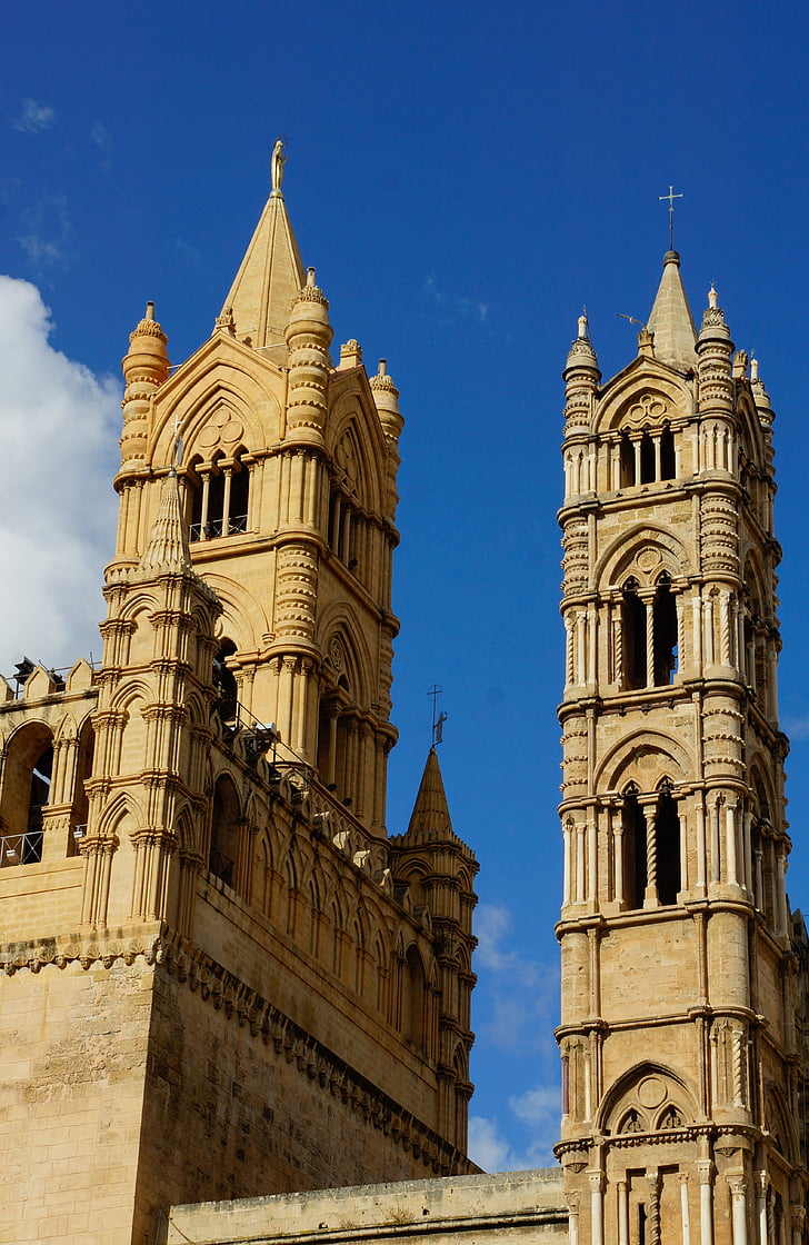 cathedral, palermo, sicily, church, architecture, tower, europe