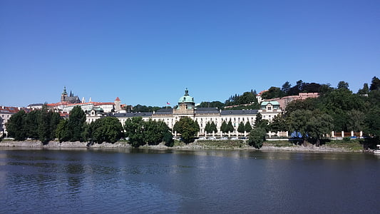 rivier, Praag, Vltava, stadsgezicht