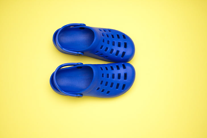 shoes, crocs, sandals, blue, footwear, pair, rubber
