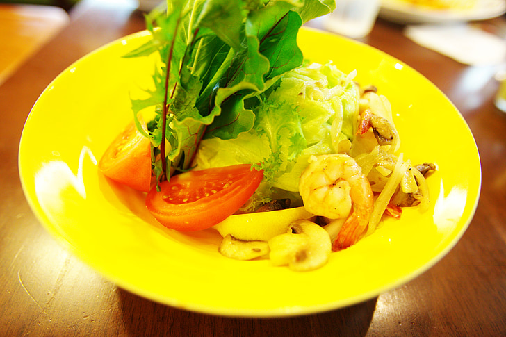 shrimp, salad, tomato, food