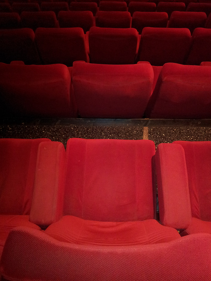 cinema, cadira, vermell, cadires