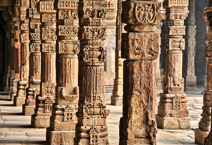columns, architecture, building, the pillars of the, temple, sculpture, number