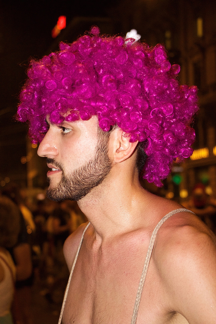 manusia, Laki-laki, potret, parade jalanan, Festival, Wig, ungu