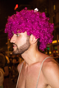 human, man, portrait, street parade, festival, wig, violet