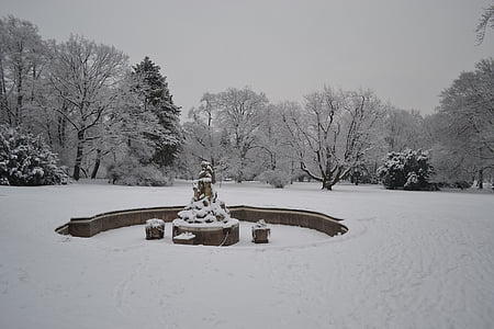 invierno, Parque lužánky, fuente, nieve
