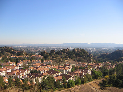 Panorama, městský, pohled, Domů, červené střechy, Hills, kopečky