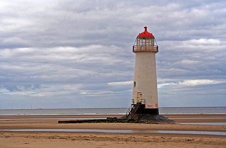 Lighthouse, Beach, lys, Tower, kyst, Ocean, Sky