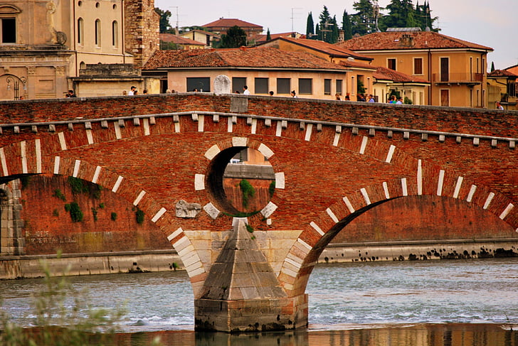 stone bridge, verona, adige, river, monument, ancient, italy
