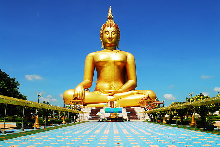 Golden, Buddha-Statue, Buddhismus, Golden buddha, Thailändisch, Tempel, Religion